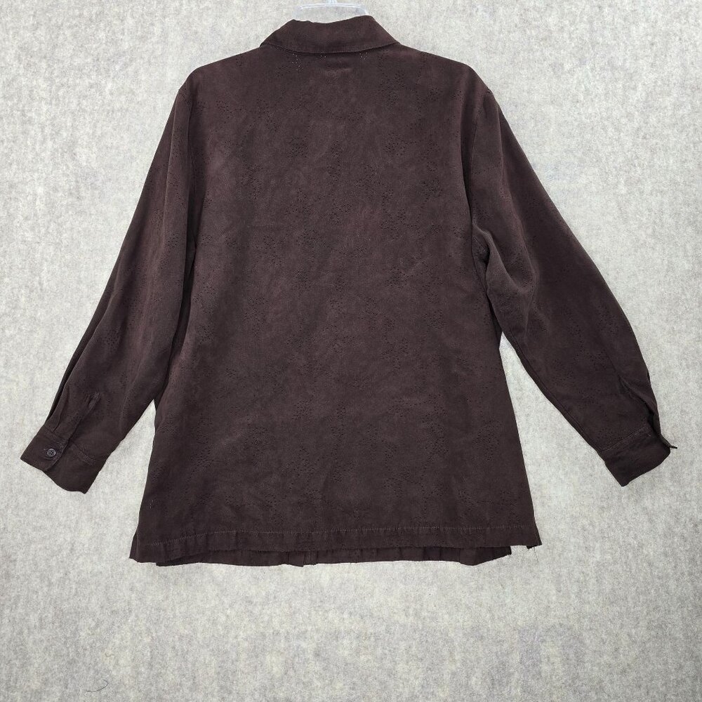 Croft & Barrow Womans Button-Up Brown Long-Sleeve Shirt 1X Polyester Relaxed Fit - Picture 2 of 8